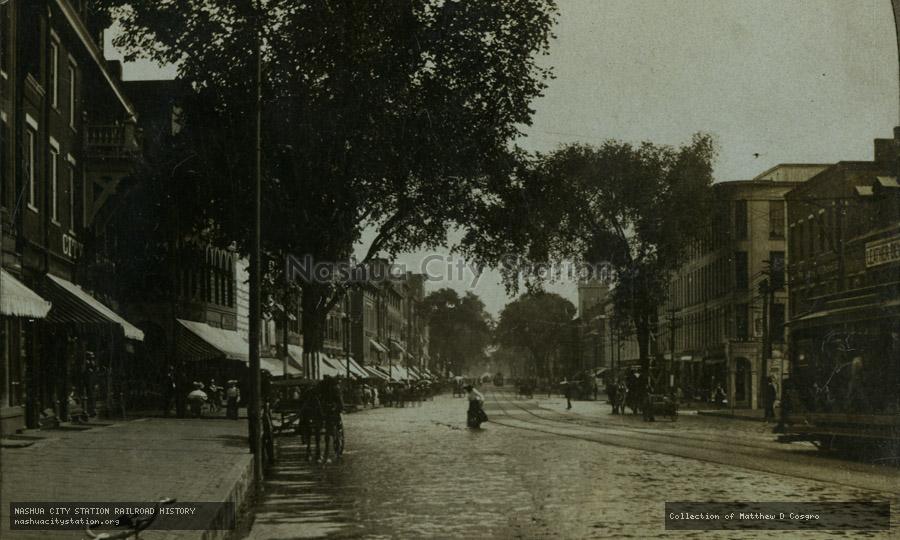 Stereoview: Down Elm Street, from Lowell Street, Manchester, New Hampshire